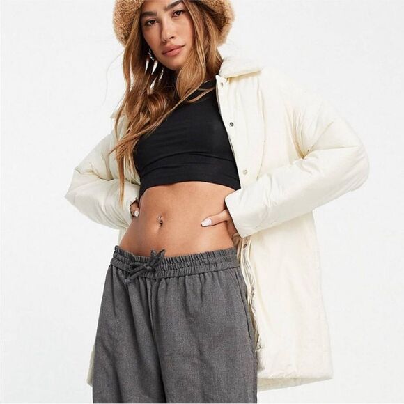 MANGO Cream Off White Puffer Padded Button Down Puff Coat - Picture 4 of 13